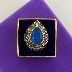 💛 Barse Bronze Blue Chalcedony Teardrop Ring | Southwestern Boho Statement